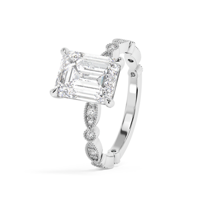 Emerald Solitaire Lab Grown Diamond Engagement Ring