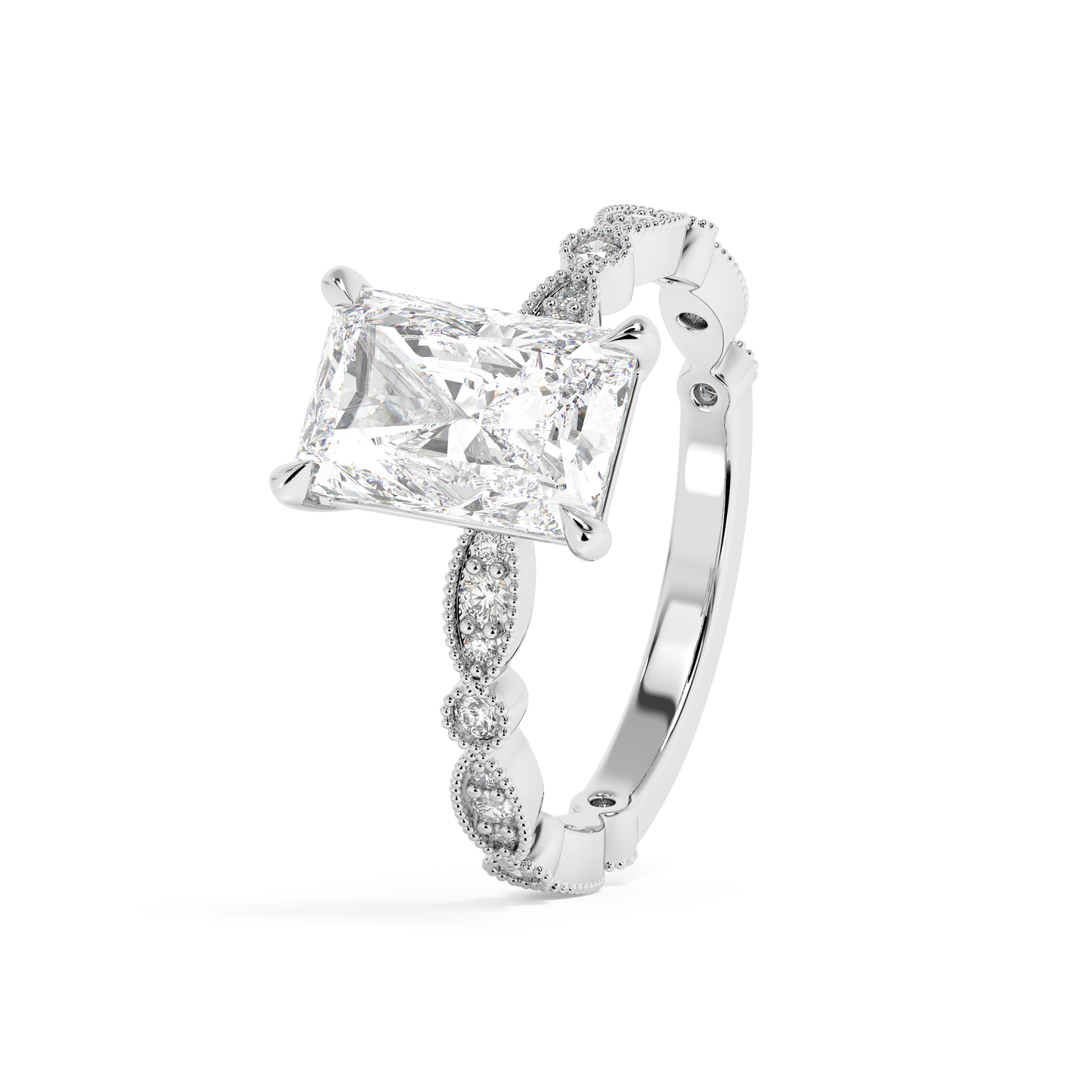 Emerald Solitaire Lab Grown Diamond Engagement Ring