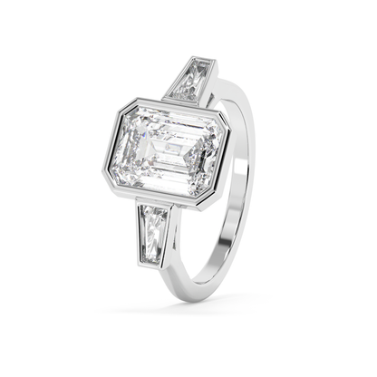Emerald Solitaire Lab Grown Diamond Engagement Ring