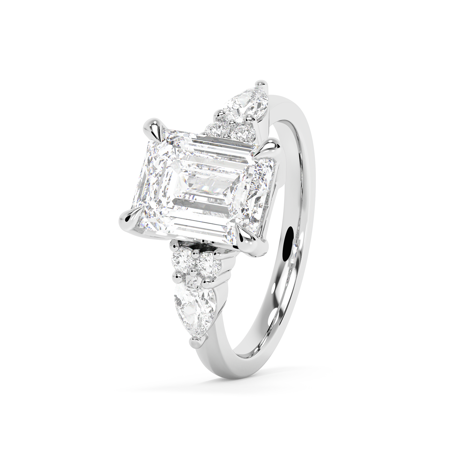 Emerald Solitaire Lab Grown Diamond Engagement Ring