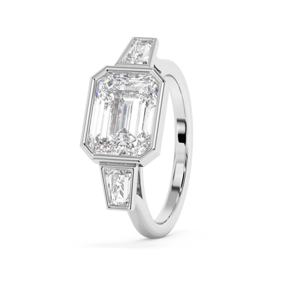 Emerald Solitaire Lab Grown Diamond Engagement Ring