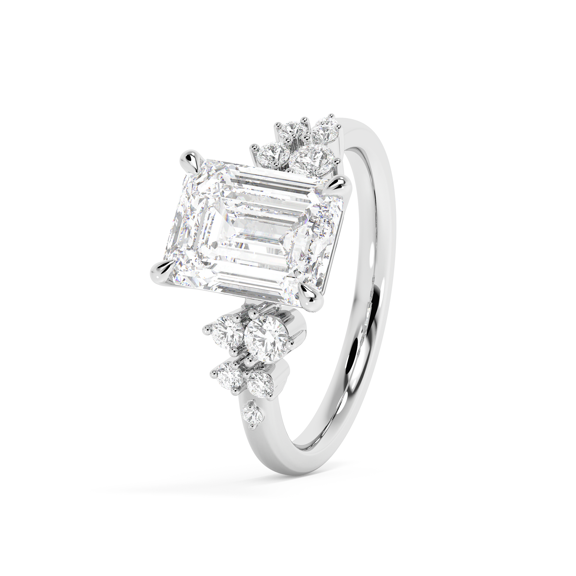 Emerald Solitaire Lab Grown Diamond Engagement Ring