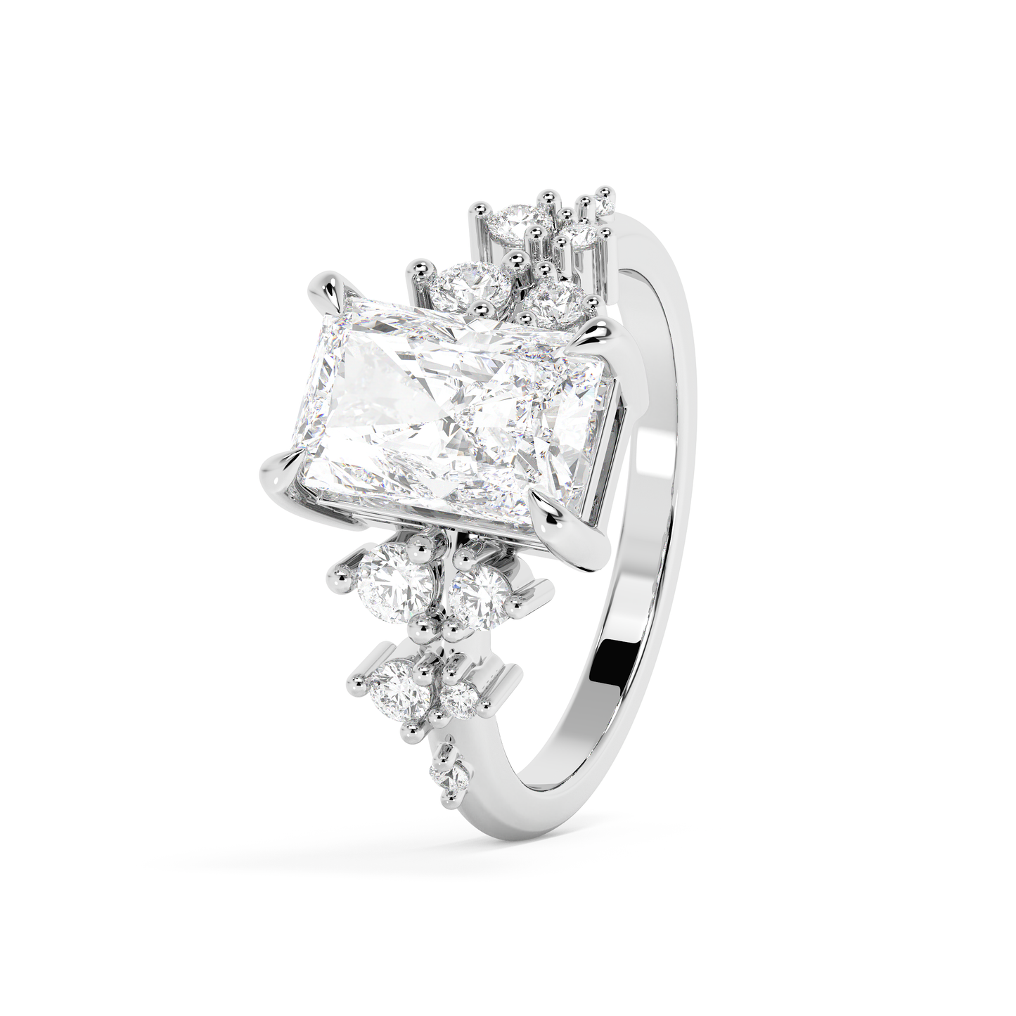 Radiant Cluster Lab Grown Diamond Engagement Ring