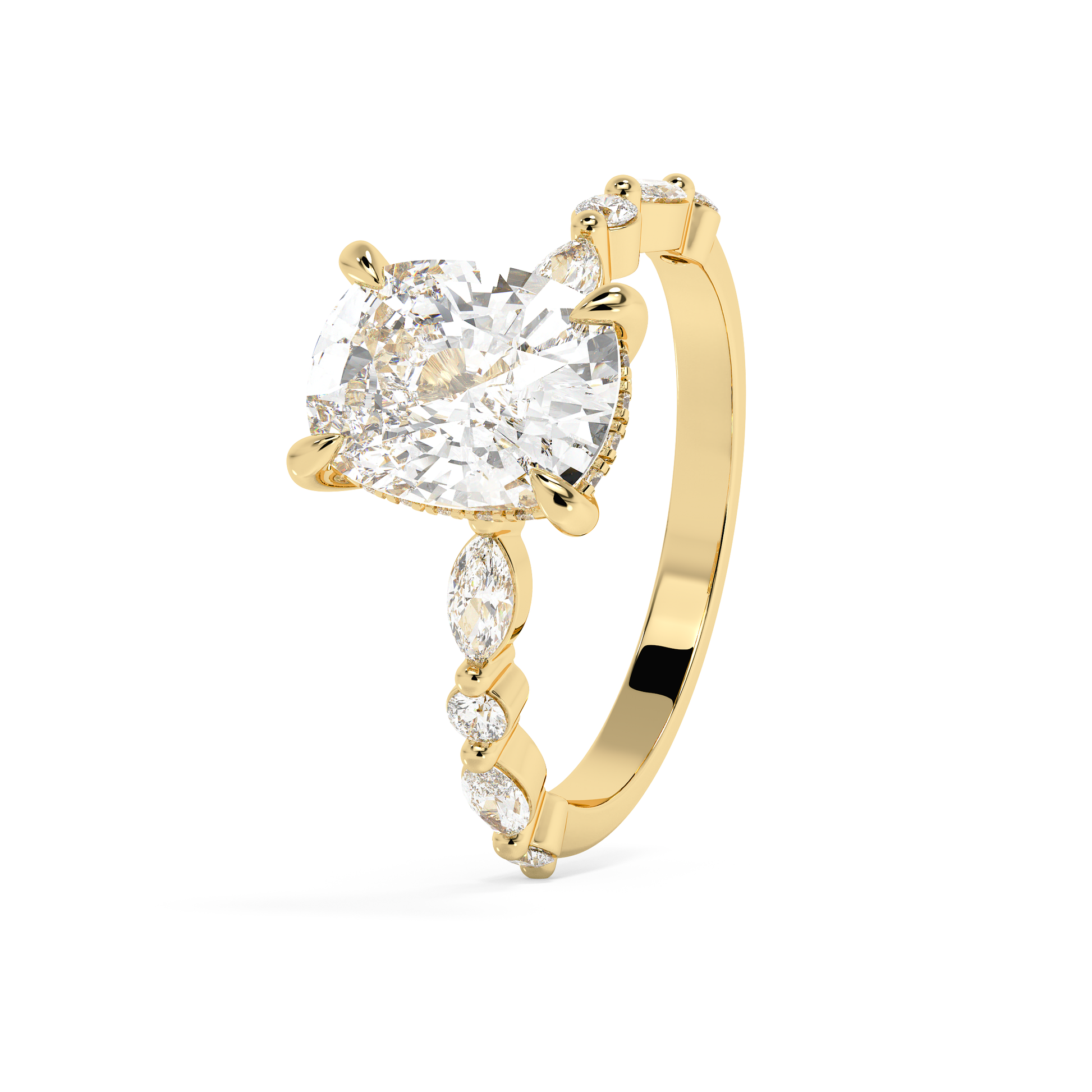 Elongated Cushion Pave Lab Grown Diamond Engagement Ring