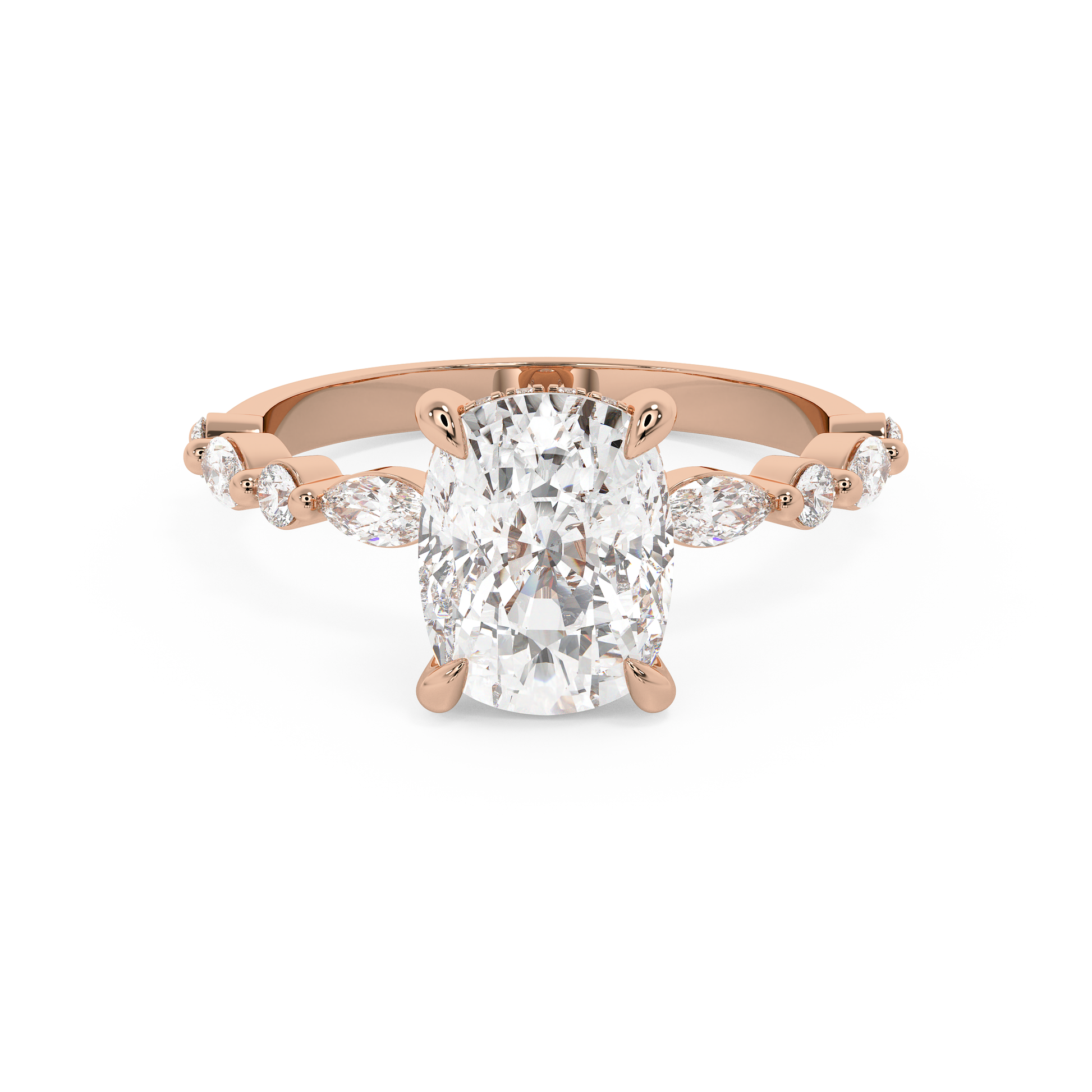 Elongated Cushion Pave Lab Grown Diamond Engagement Ring