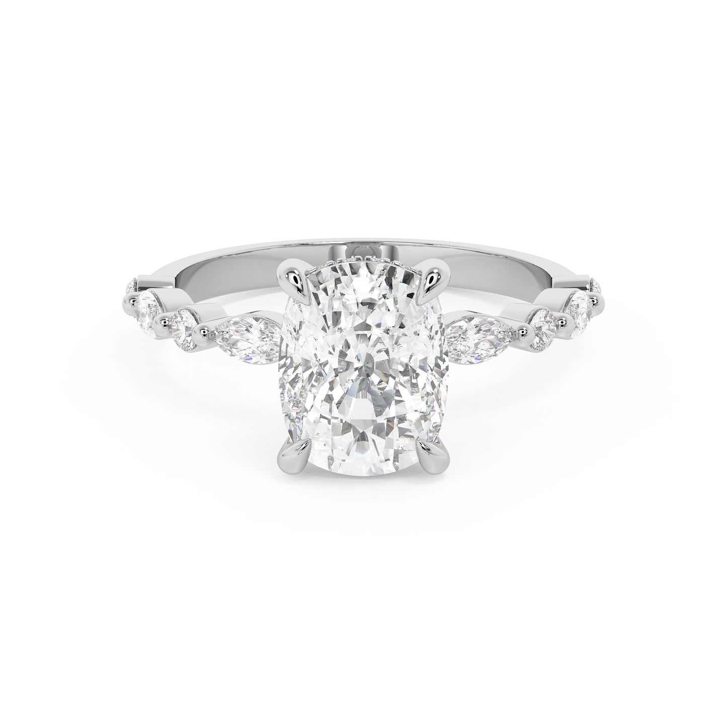Elongated Cushion Pave Lab Grown Diamond Engagement Ring