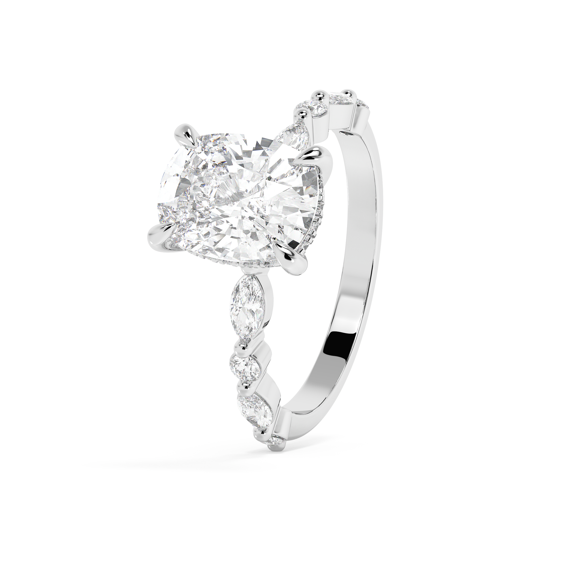 Elongated Cushion Pave Lab Grown Diamond Engagement Ring