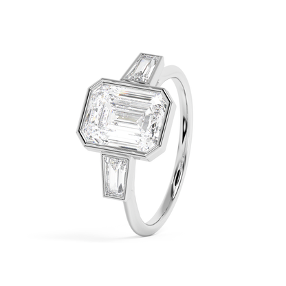 Emerald Solitaire Lab Grown Diamond Engagement Ring
