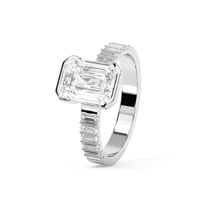 Emerald Solitaire Lab Grown Diamond Engagement Ring