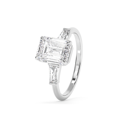 Emerald Solitaire Lab Grown Diamond Engagement Ring