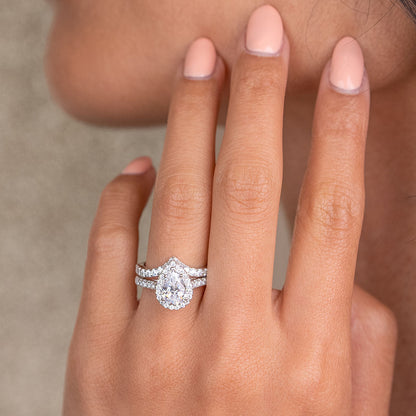 Pear Halo & Pave Lab Grown Diamond Engagement Ring