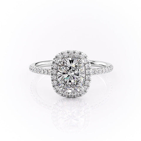 2.0 CT Elongated Cushion Cut Halo Pave Setting Moissanite Engagement Ring 10