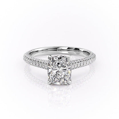 2.0 CT Elongated Cushion Cut Hidden Halo Triple Pave Moissanite Engagement Ring 10