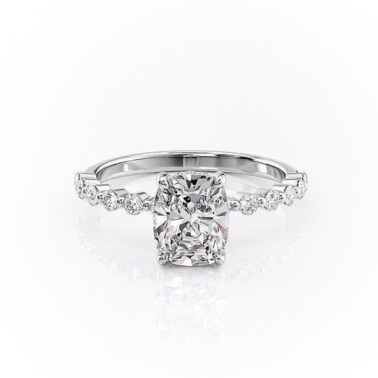 2.0 CT Elongated Cushion Cut Hidden Halo Pave Setting Moissanite Engagement Ring 10