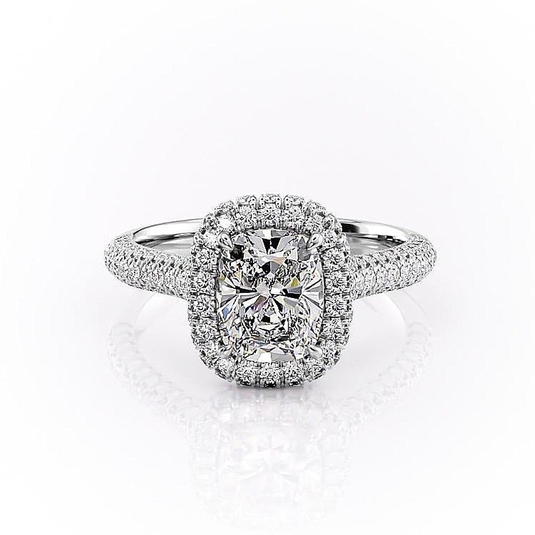 2.0 CT Elongated Cushion Cut Halo Triple Pave Moissanite Engagement Ring 10