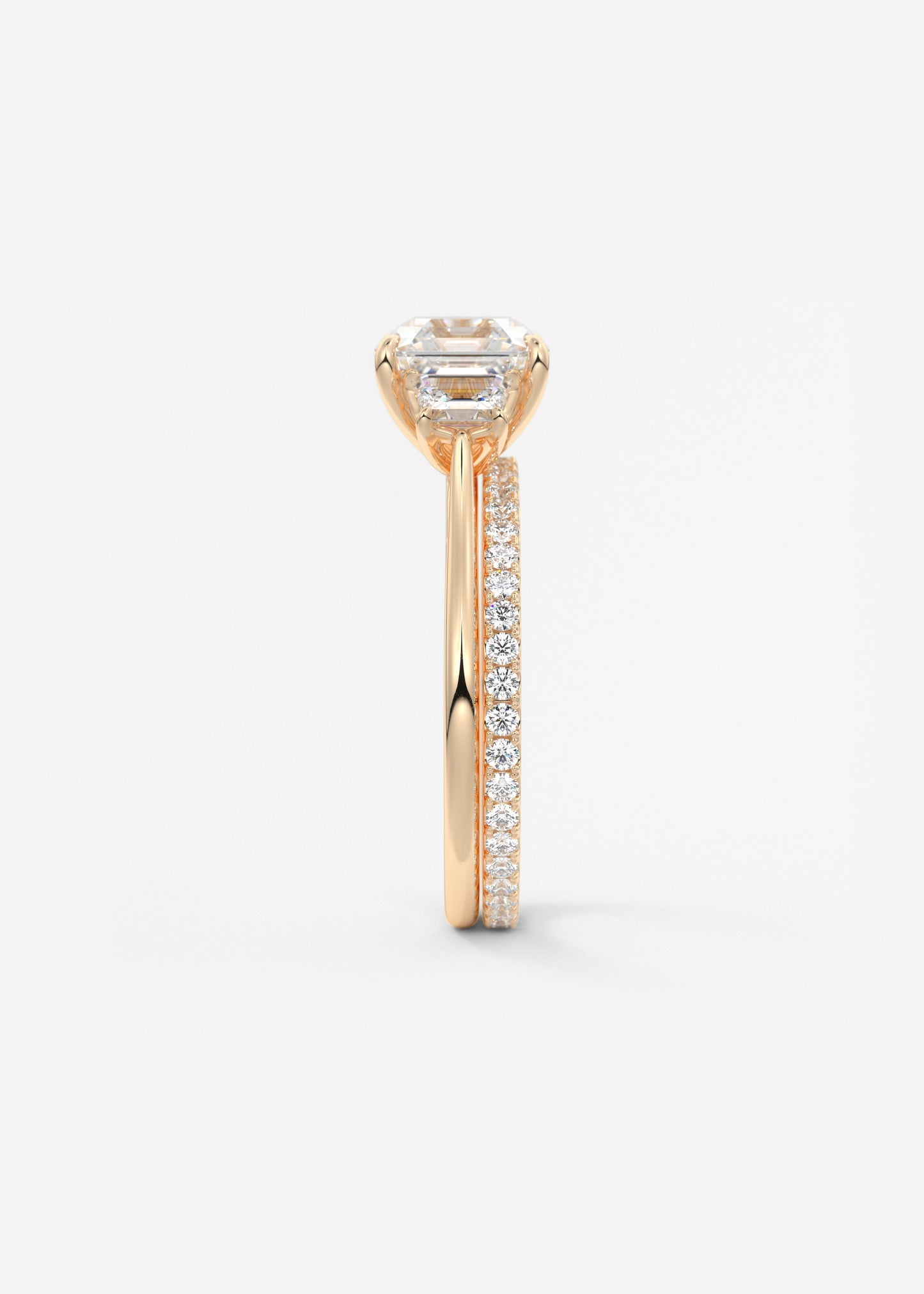 Asscher Three Stone Lab Grown Diamond Engagement Ring