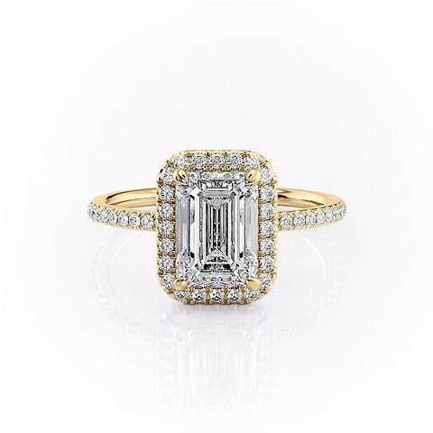 2.10 CT Emerald Cut Halo Pave Setting Moissanite Engagement Ring 11