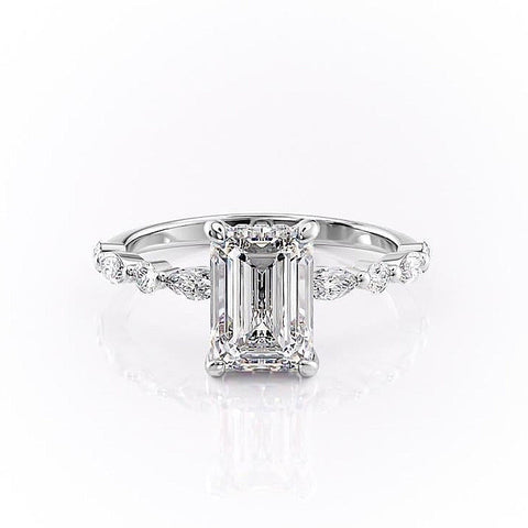 2.10 CT Emerald Cut Solitaire Pave Setting Moissanite Engagement Ring 10