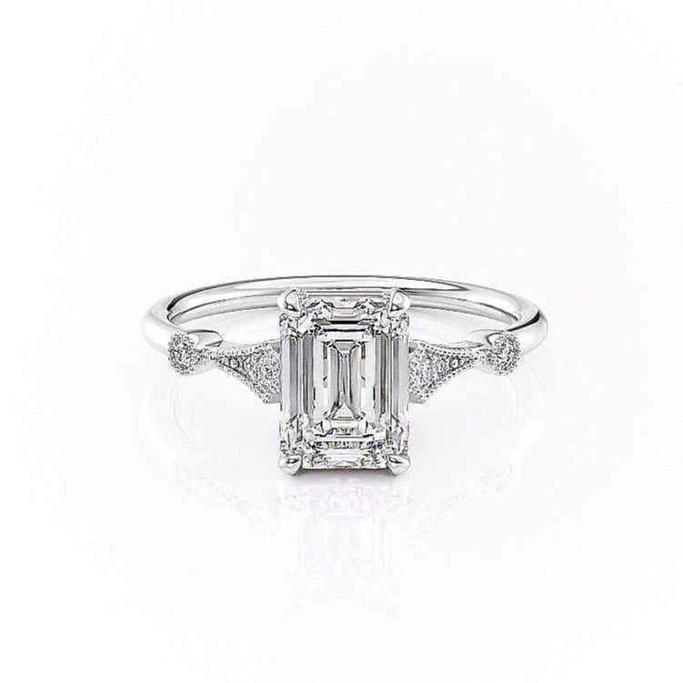 1.91 CT Emerald Cut Solitaire Milgrain Pave Set Moissanite Engagement Ring 10