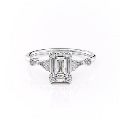 1.91 CT Emerald Cut Solitaire Milgrain Pave Set Moissanite Engagement Ring 10