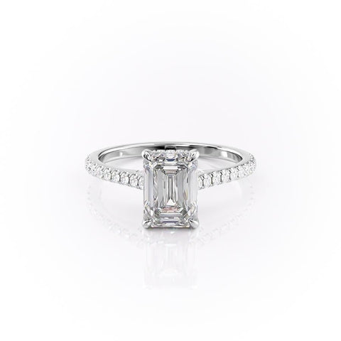 2.10 CT Emerald Cut Solitaire Pave Setting Moissanite Engagement Ring 10