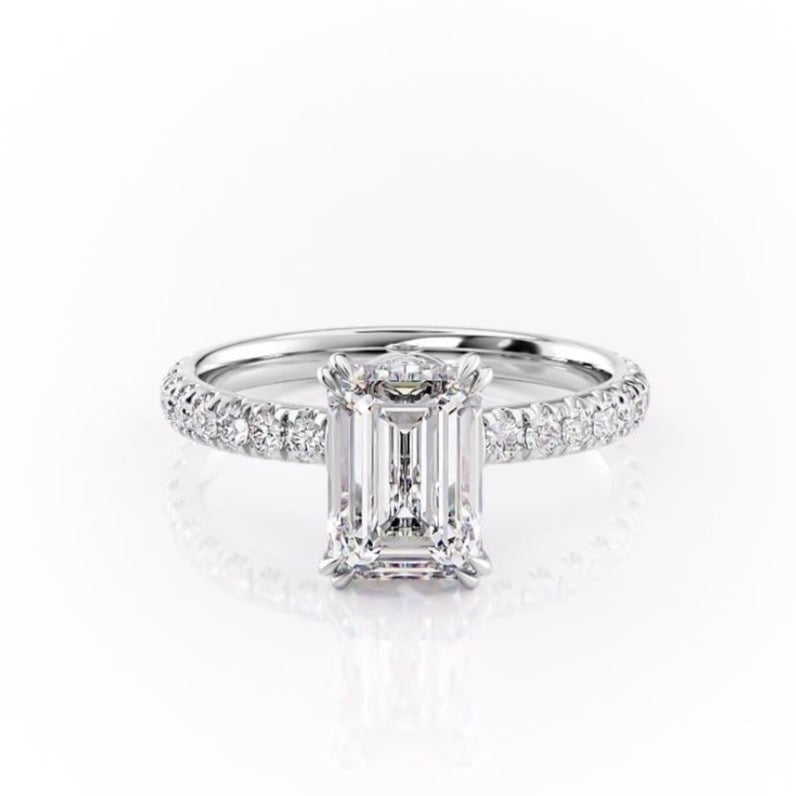 2.10 CT Emerald Cut Solitaire Pave Setting Moissanite Engagement Ring 10