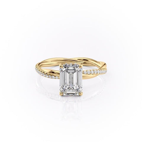 2.10 CT Emerald Cut Solitaire Twisted Pave Moissanite Engagement Ring 11