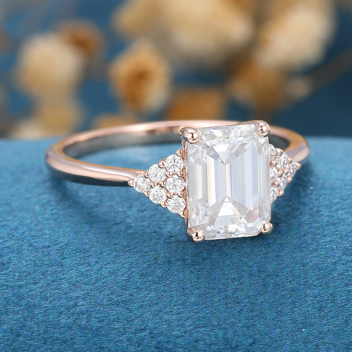 Emerald Cluster Lab Grown Diamond Engagement Ring