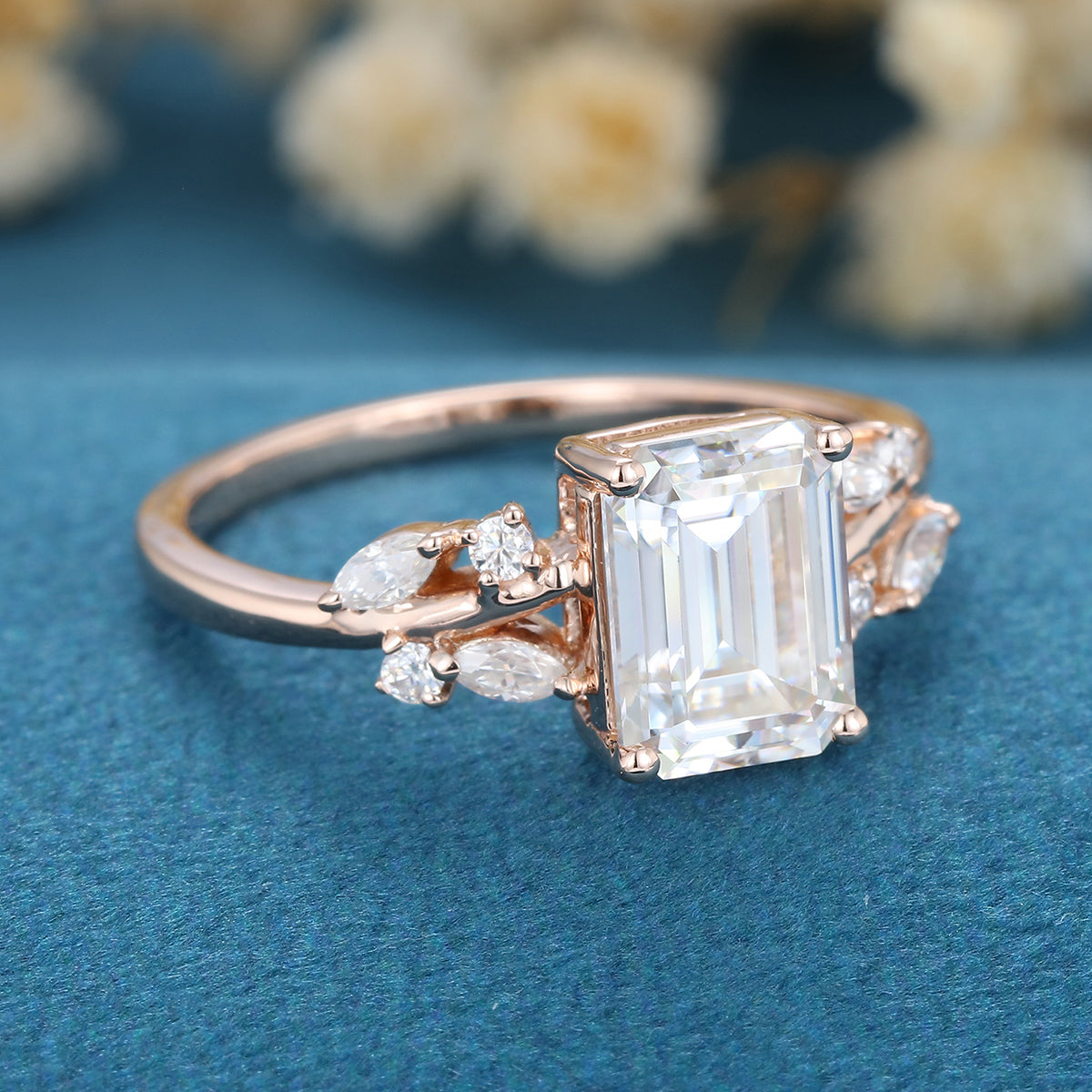 Emerald Cluster Lab Grown Diamond Engagement Ring