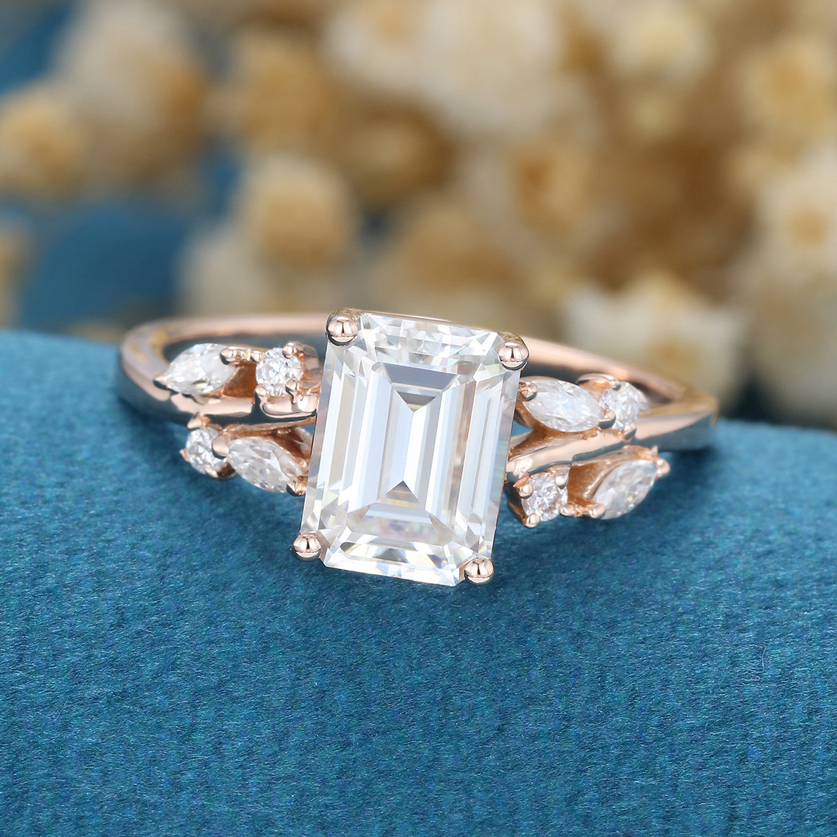 Emerald Cluster Lab Grown Diamond Engagement Ring