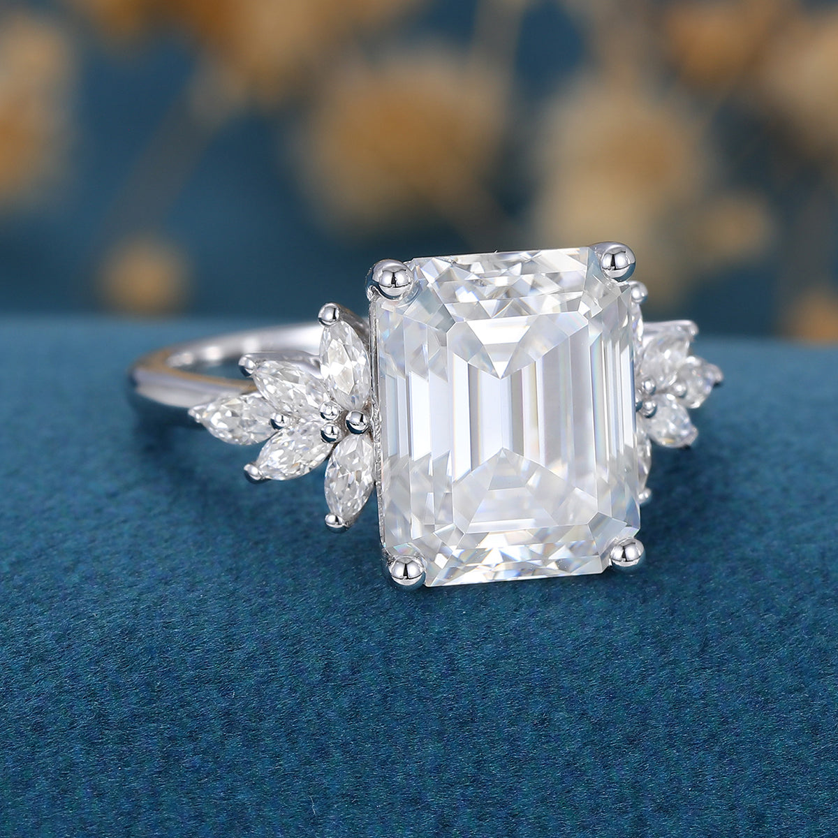 Emerald Cluster Lab Grown Diamond Engagement Ring