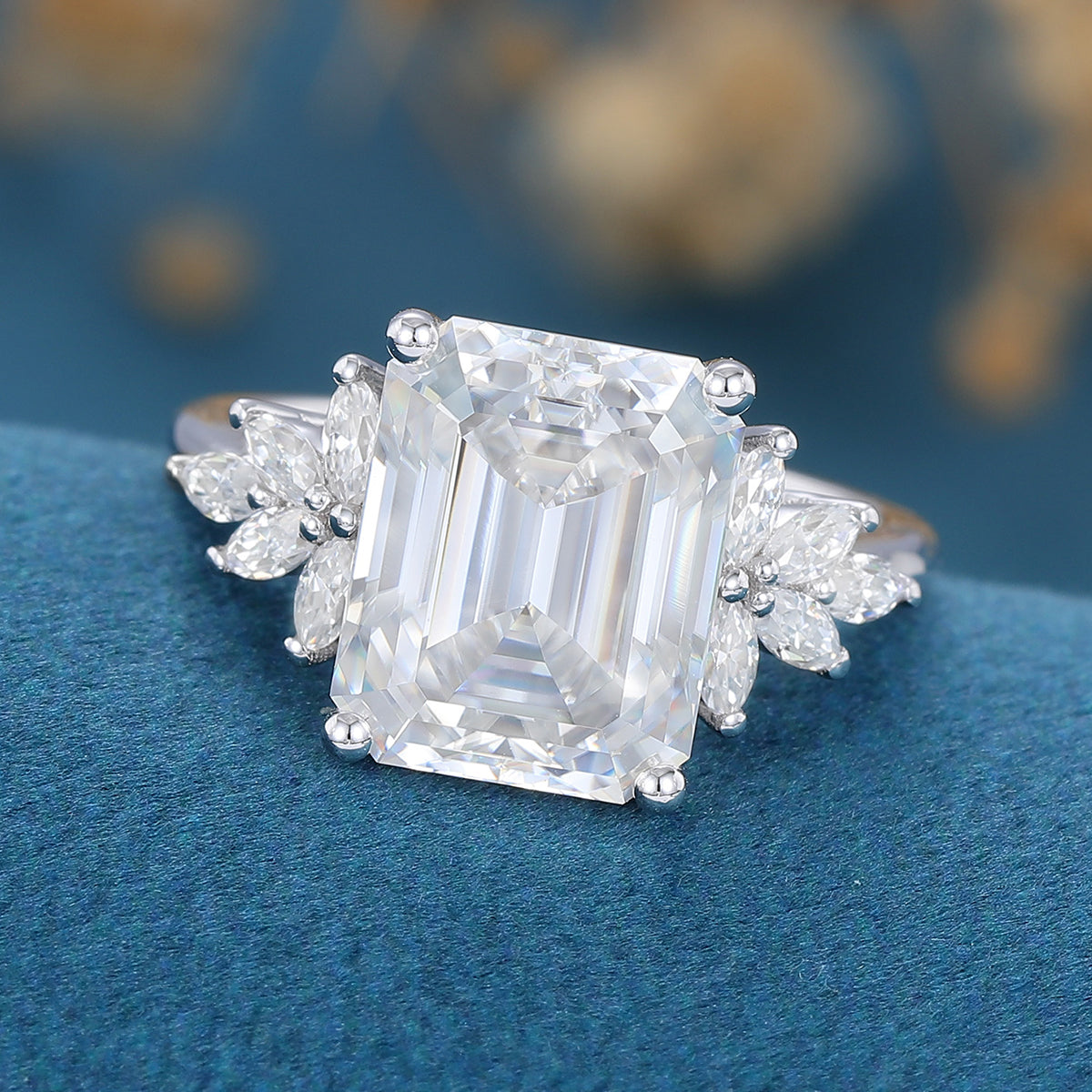 Emerald Cluster Lab Grown Diamond Engagement Ring