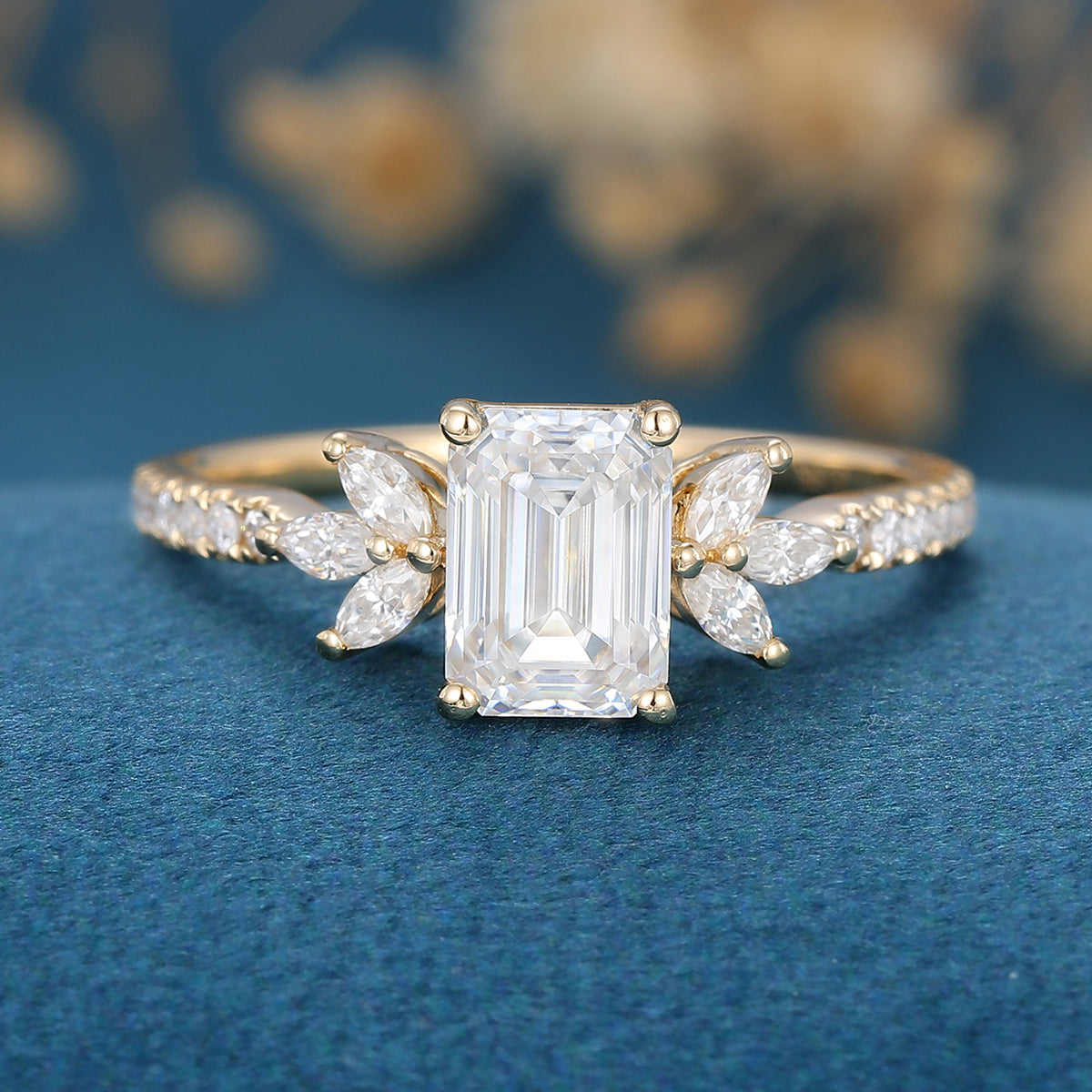 Emerald Cluster Lab Grown Diamond Engagement Ring