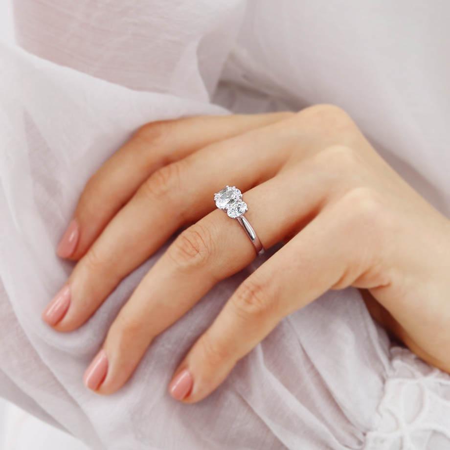 Oval Three Stone Lab Grown Diamond Engagement Ring