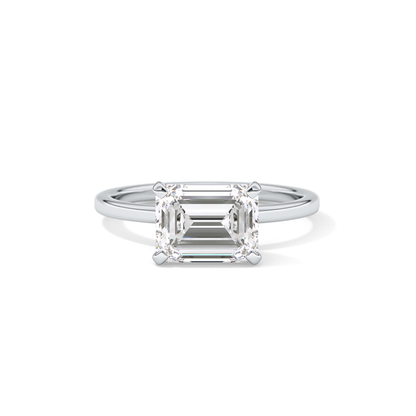 East West Emerald Solitaire Lab Grown Diamond Engagement Ring