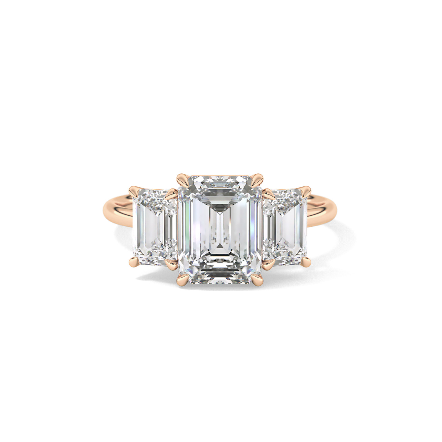 Emerald Three Stone Lab Grown Diamond Engagement Ring