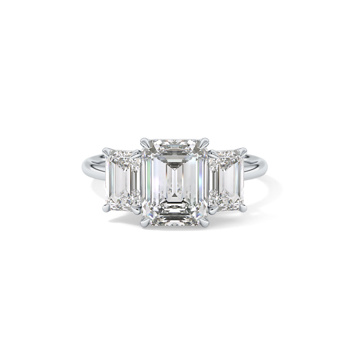Emerald Three Stone Lab Grown Diamond Engagement Ring