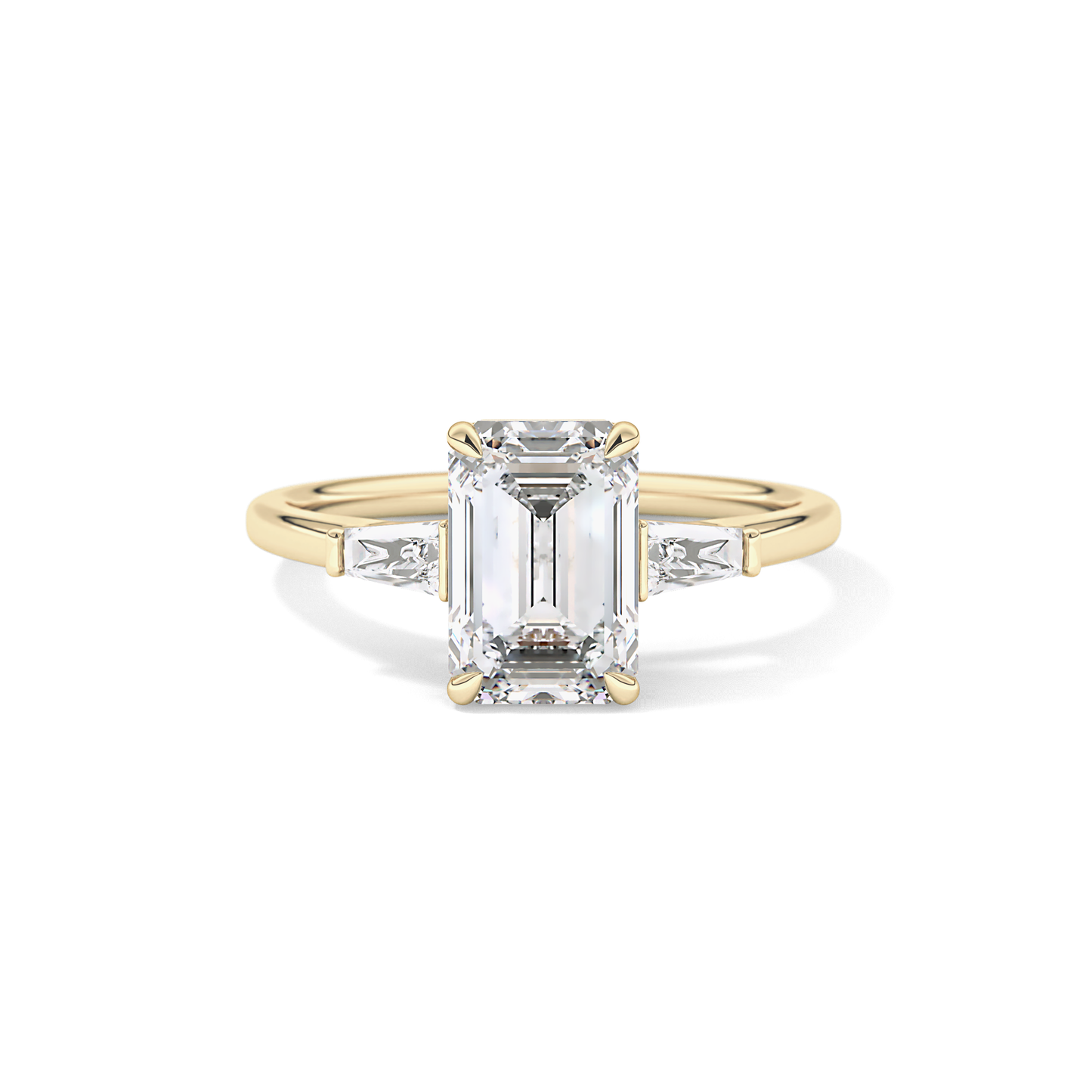 Emerald Three Stone Lab Grown Diamond Engagement Ring