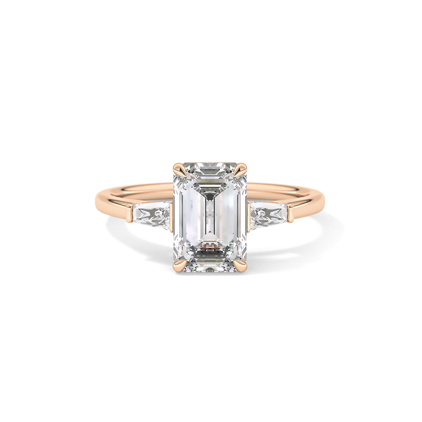 Emerald Three Stone Lab Grown Diamond Engagement Ring