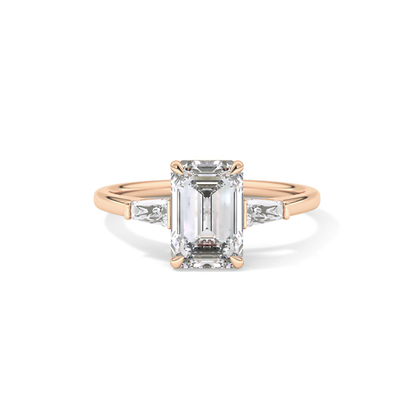 Emerald Three Stone Lab Grown Diamond Engagement Ring
