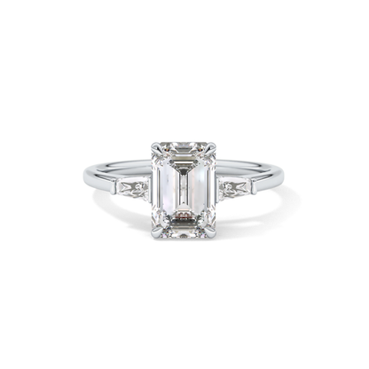 Emerald Three Stone Lab Grown Diamond Engagement Ring