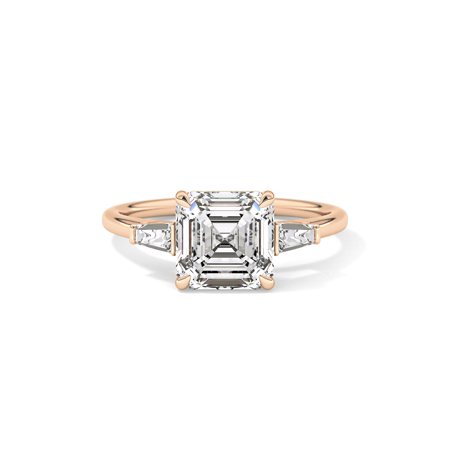 Asscher Three Stone Lab Grown Diamond Engagement Ring