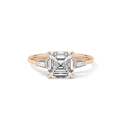 Asscher Three Stone Lab Grown Diamond Engagement Ring