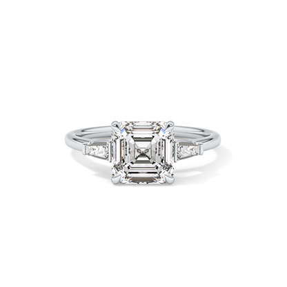 Asscher Three Stone Lab Grown Diamond Engagement Ring