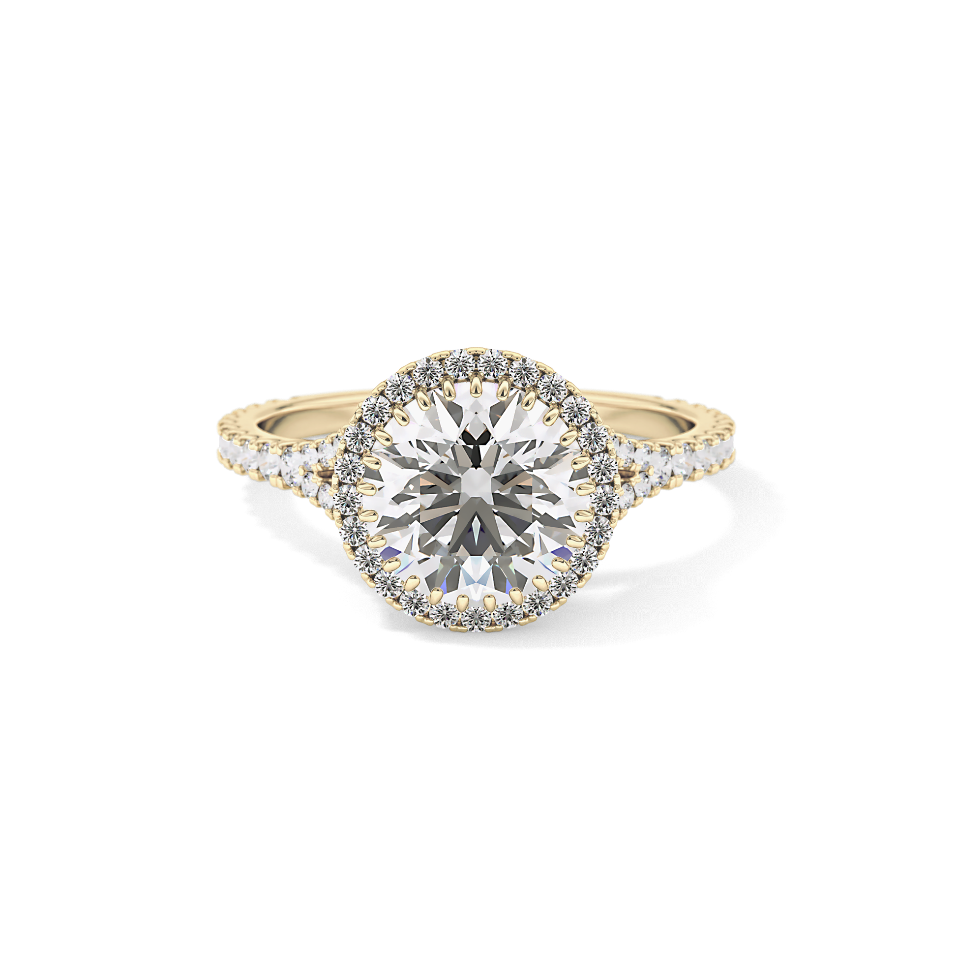 Round Halo & Pave Split Shank Lab Grown Diamond Engagement Ring