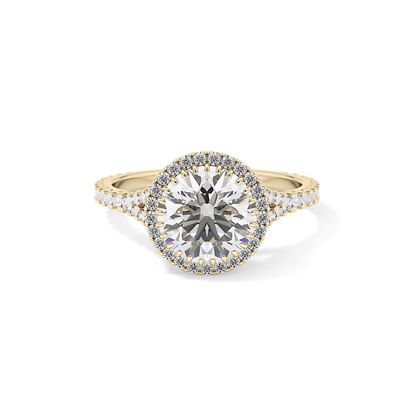 Round Halo & Pave Split Shank Lab Grown Diamond Engagement Ring
