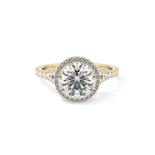 Round Halo & Pave Split Shank Lab Grown Diamond Engagement Ring