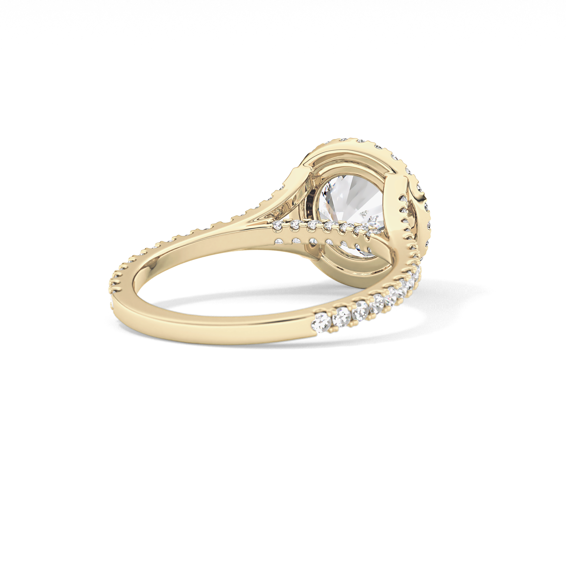 Round Halo & Pave Split Shank Lab Grown Diamond Engagement Ring