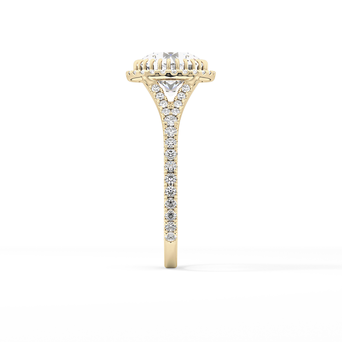 Round Halo & Pave Split Shank Lab Grown Diamond Engagement Ring