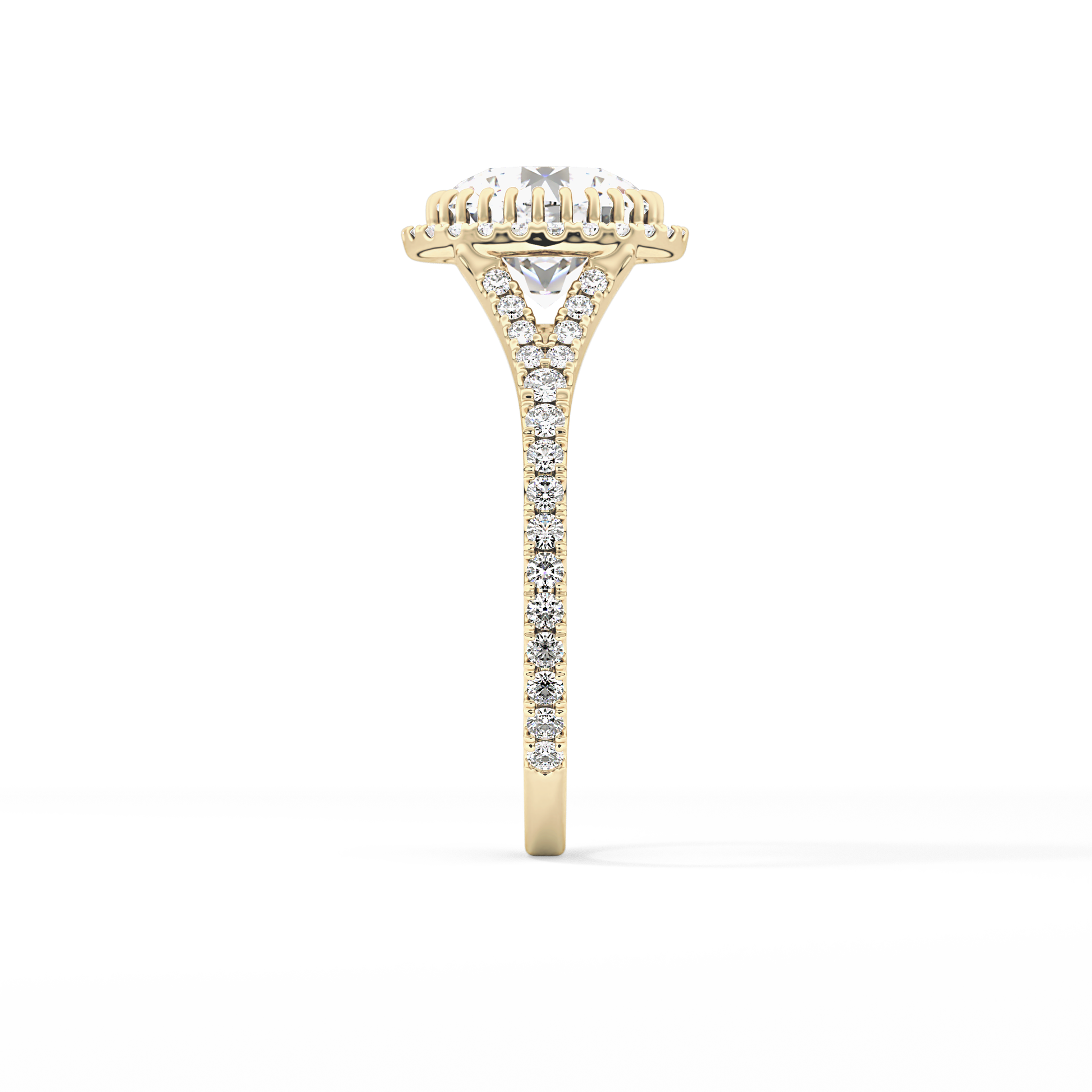 Round Halo & Pave Split Shank Lab Grown Diamond Engagement Ring